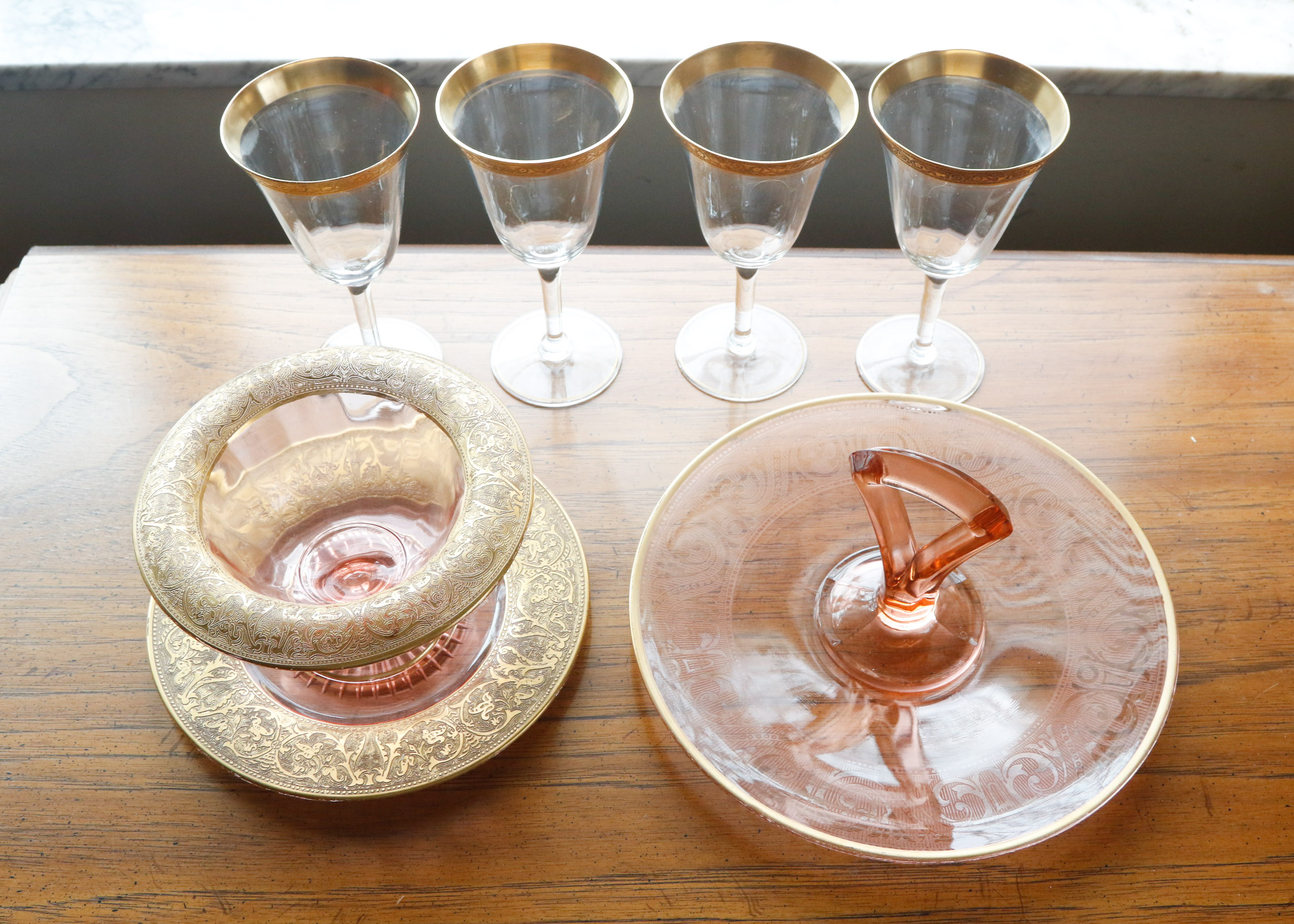 Tiffin "Minton" Crystal and Pink Depression Glass Tableware