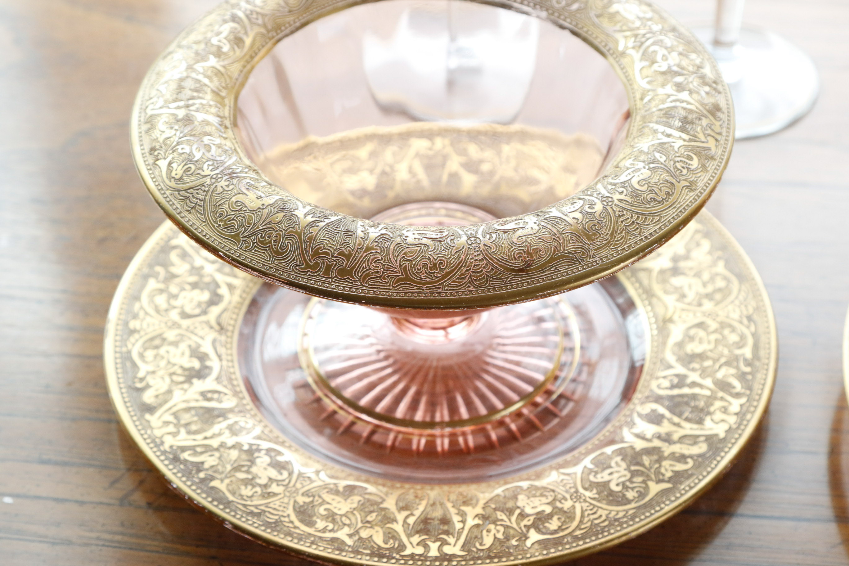 Tiffin "Minton" Crystal and Pink Depression Glass Tableware