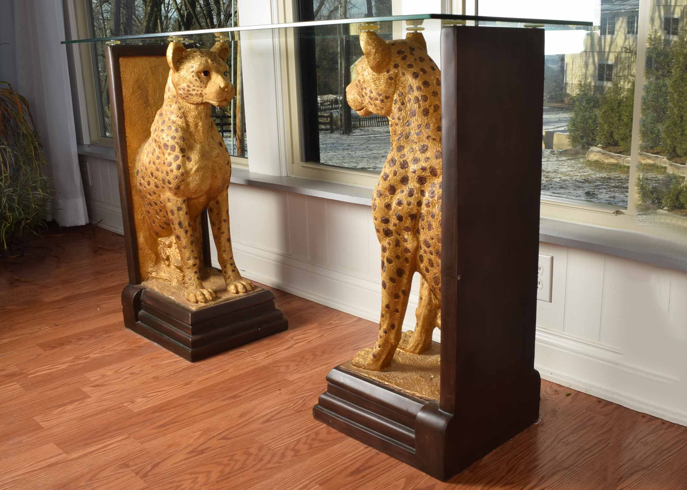 Glass Top Cheetah Base Console Table