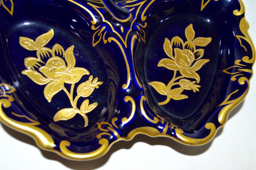 JLMenau Cobalt Blue Porcelain Tri-Lobbed Dish with Handle