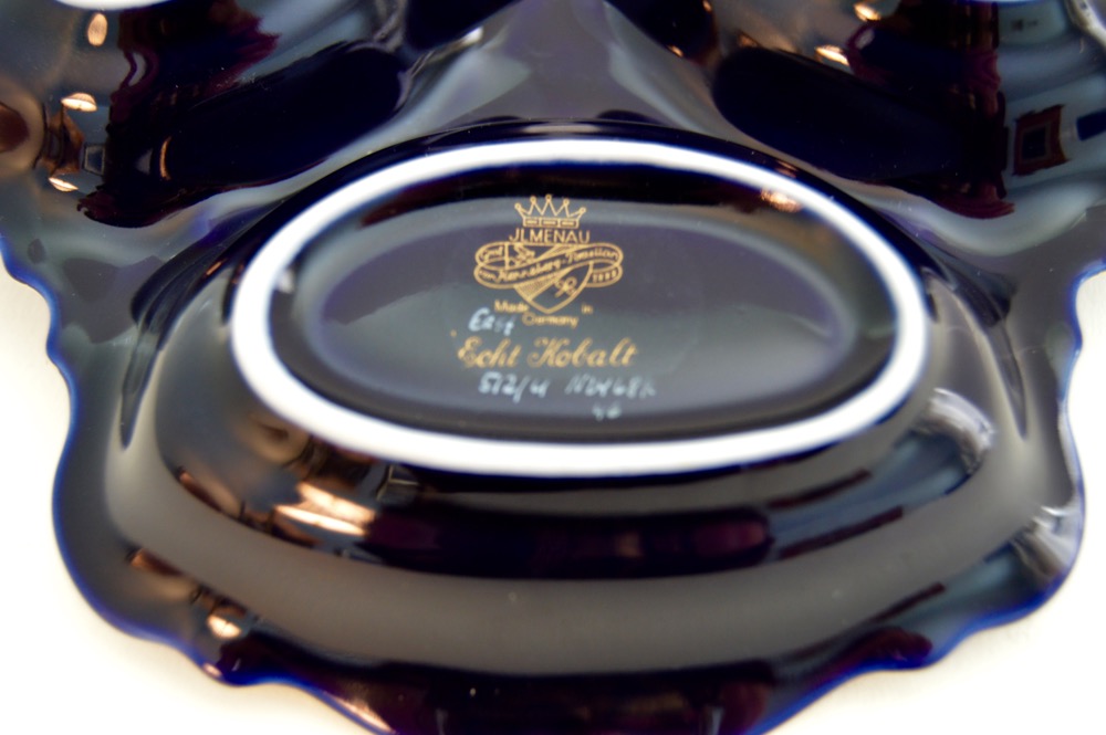 JLMenau Cobalt Blue Porcelain Tri-Lobbed Dish with Handle