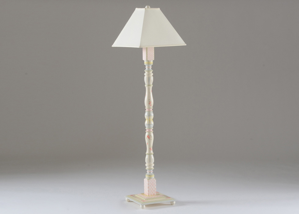 Turned Wood and Hand-Painted Floor Lamp