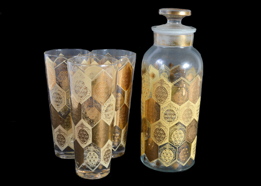 Mid-Century Decanter and Three Glasses