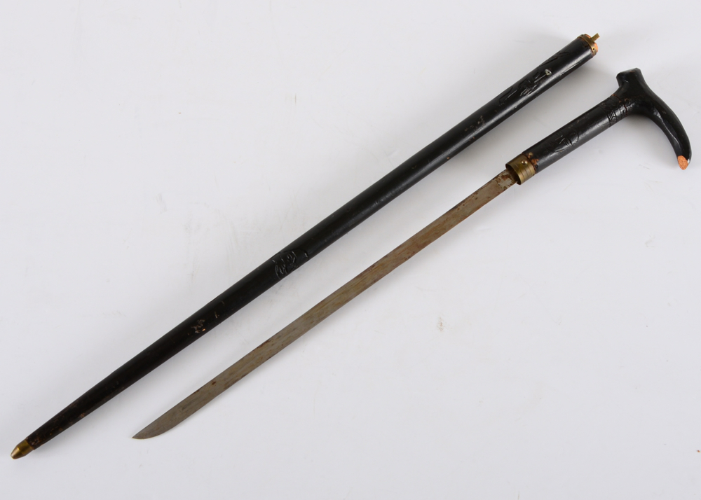 Vintage Ebonized Exotic Wood Sword Cane
