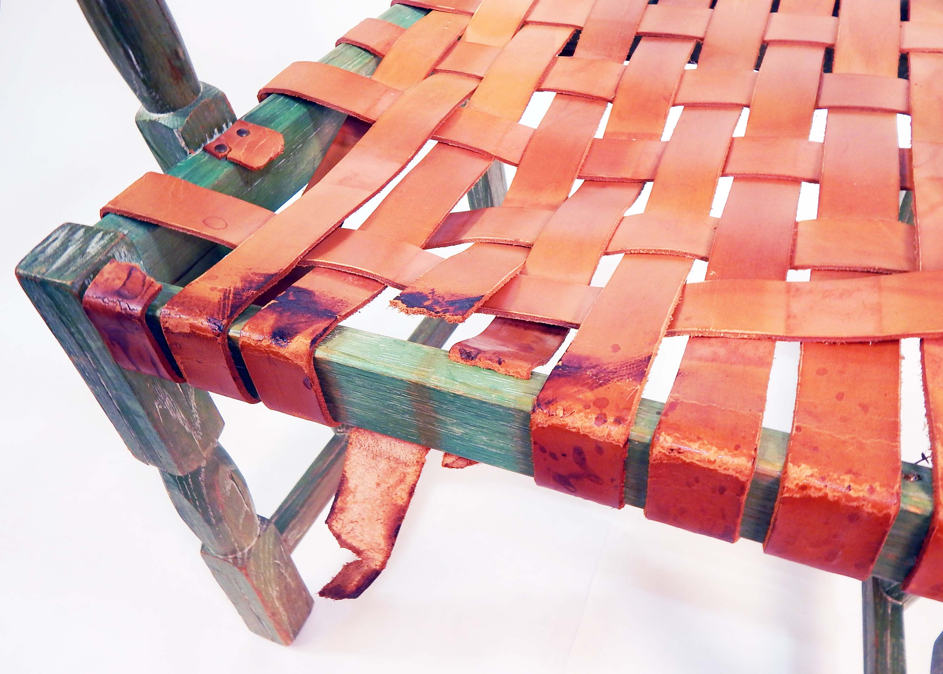 Vintage Ranch Oak Chair With Leather Basket Weave Seat and Back