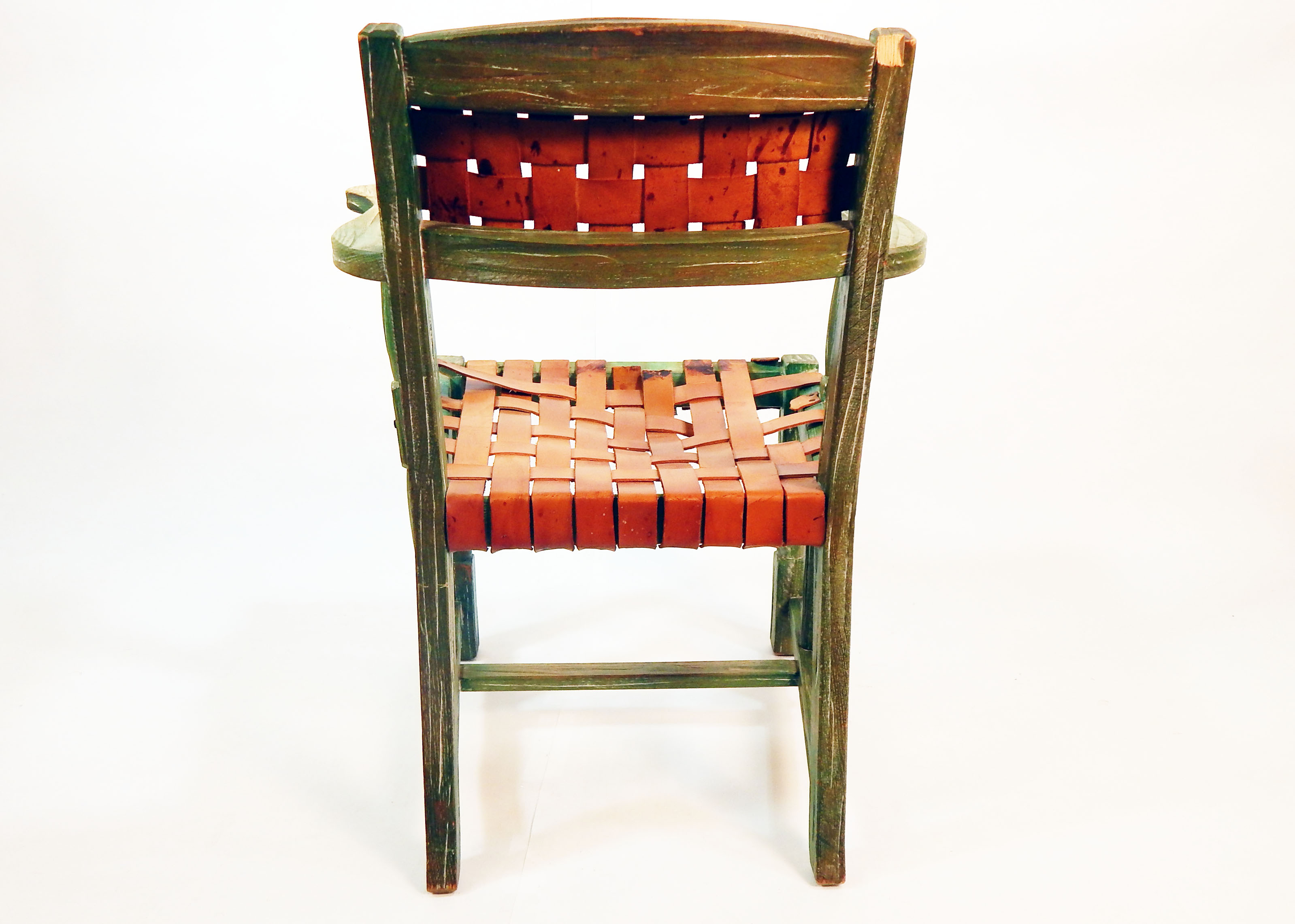 Vintage Ranch Oak Chair With Leather Basket Weave Seat and Back