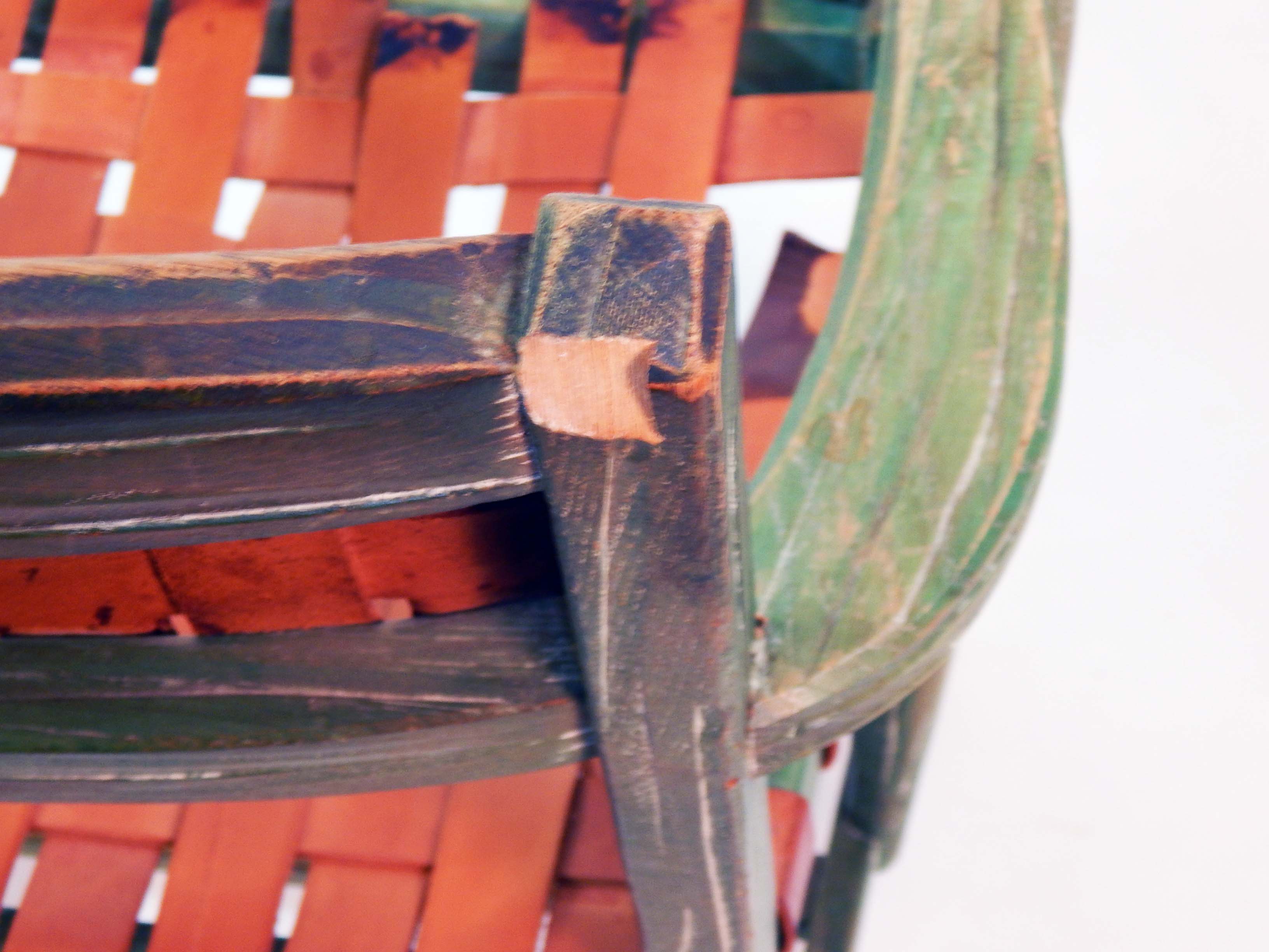 Vintage Ranch Oak Chair With Leather Basket Weave Seat and Back