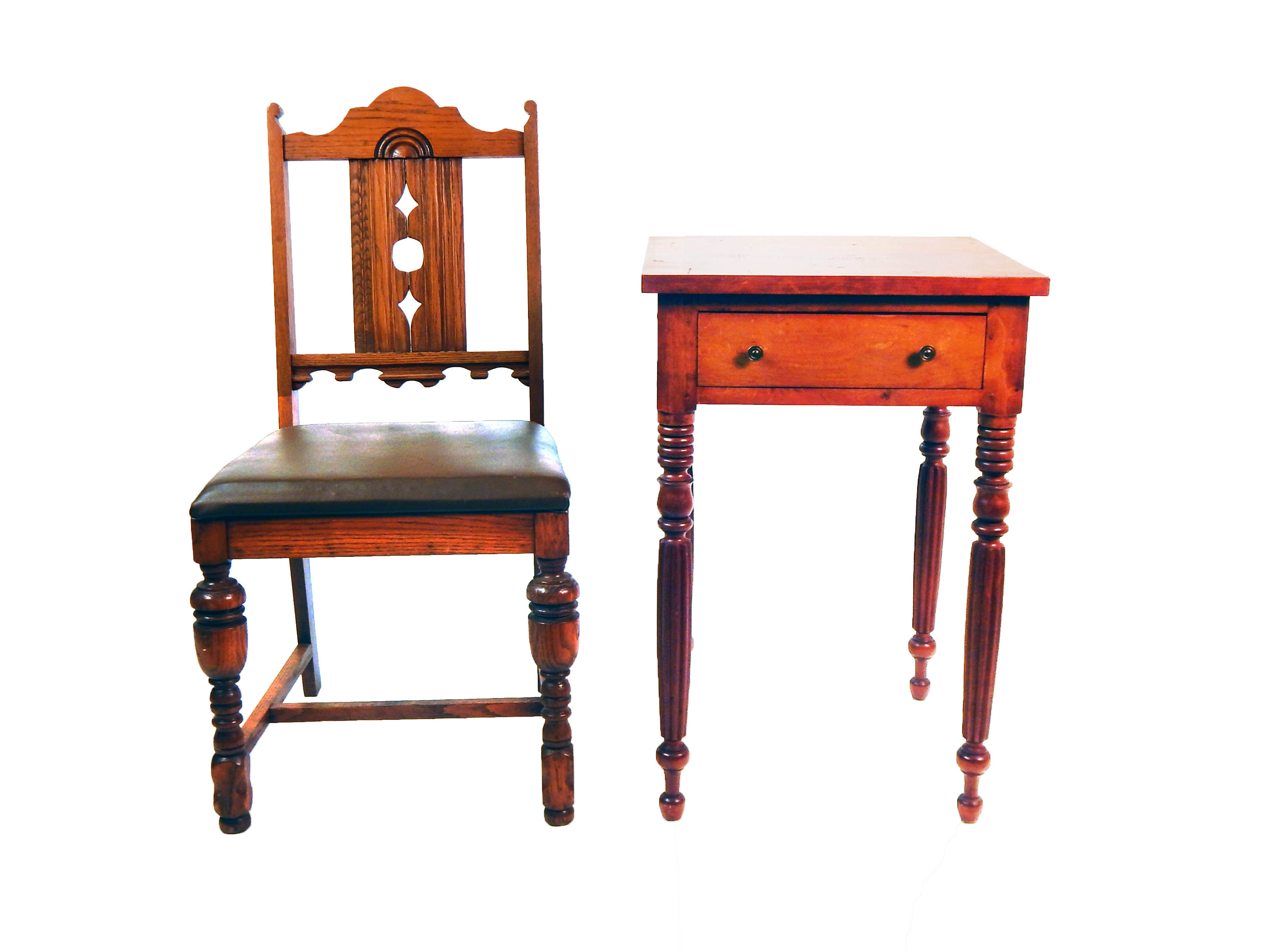 Vintage Oak Chair With Complementary Cherry Side Table