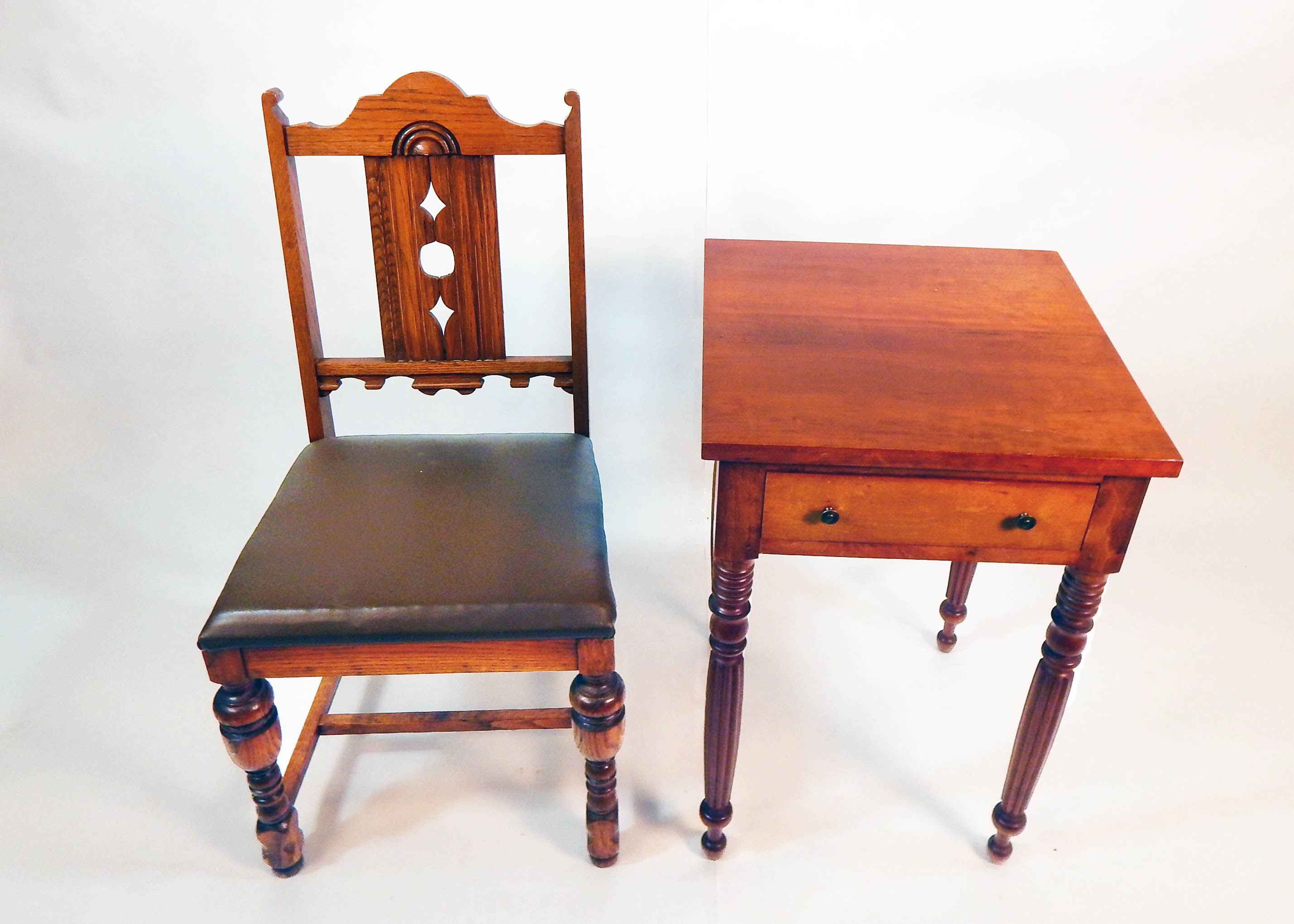 Vintage Oak Chair With Complementary Cherry Side Table