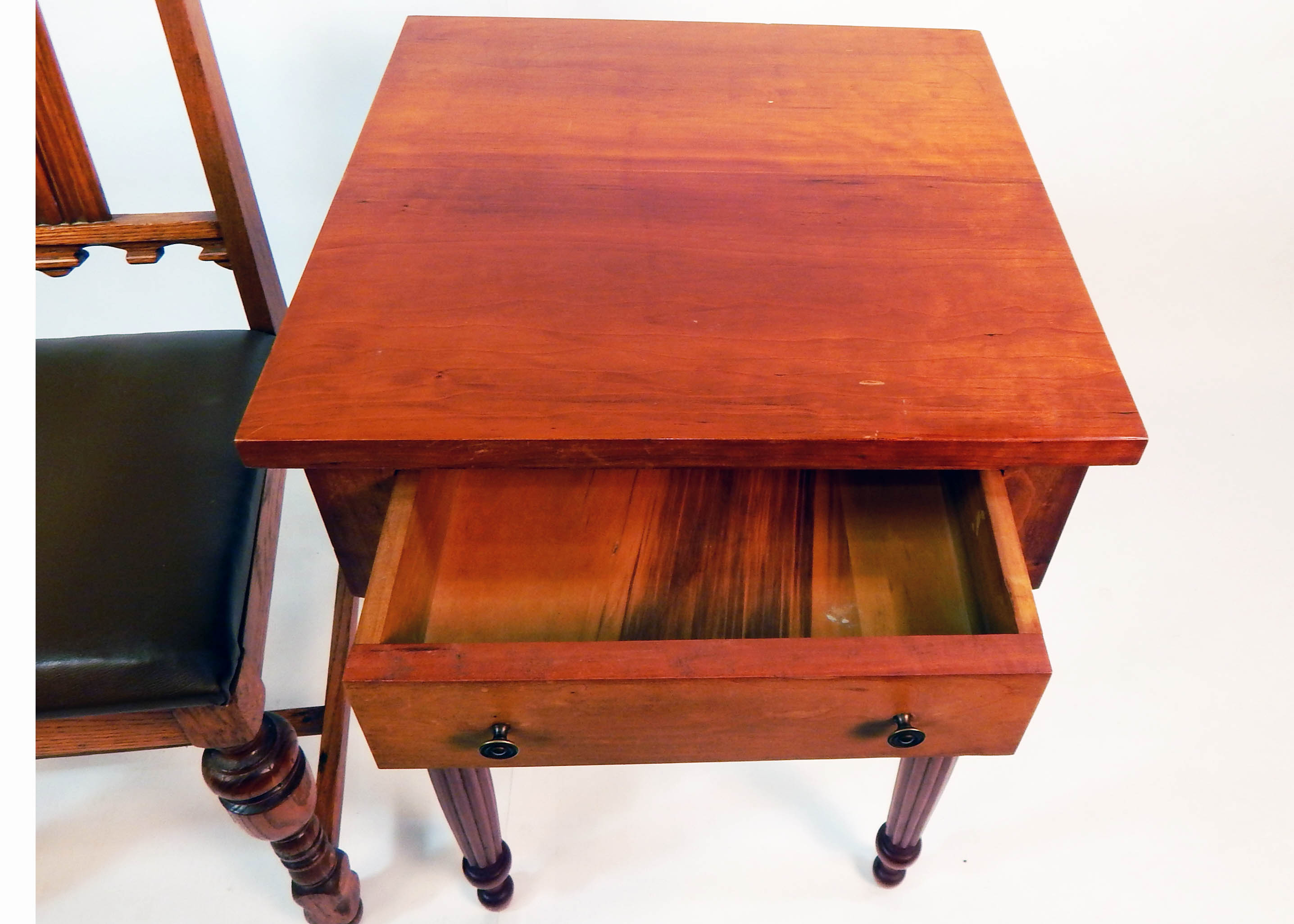 Vintage Oak Chair With Complementary Cherry Side Table