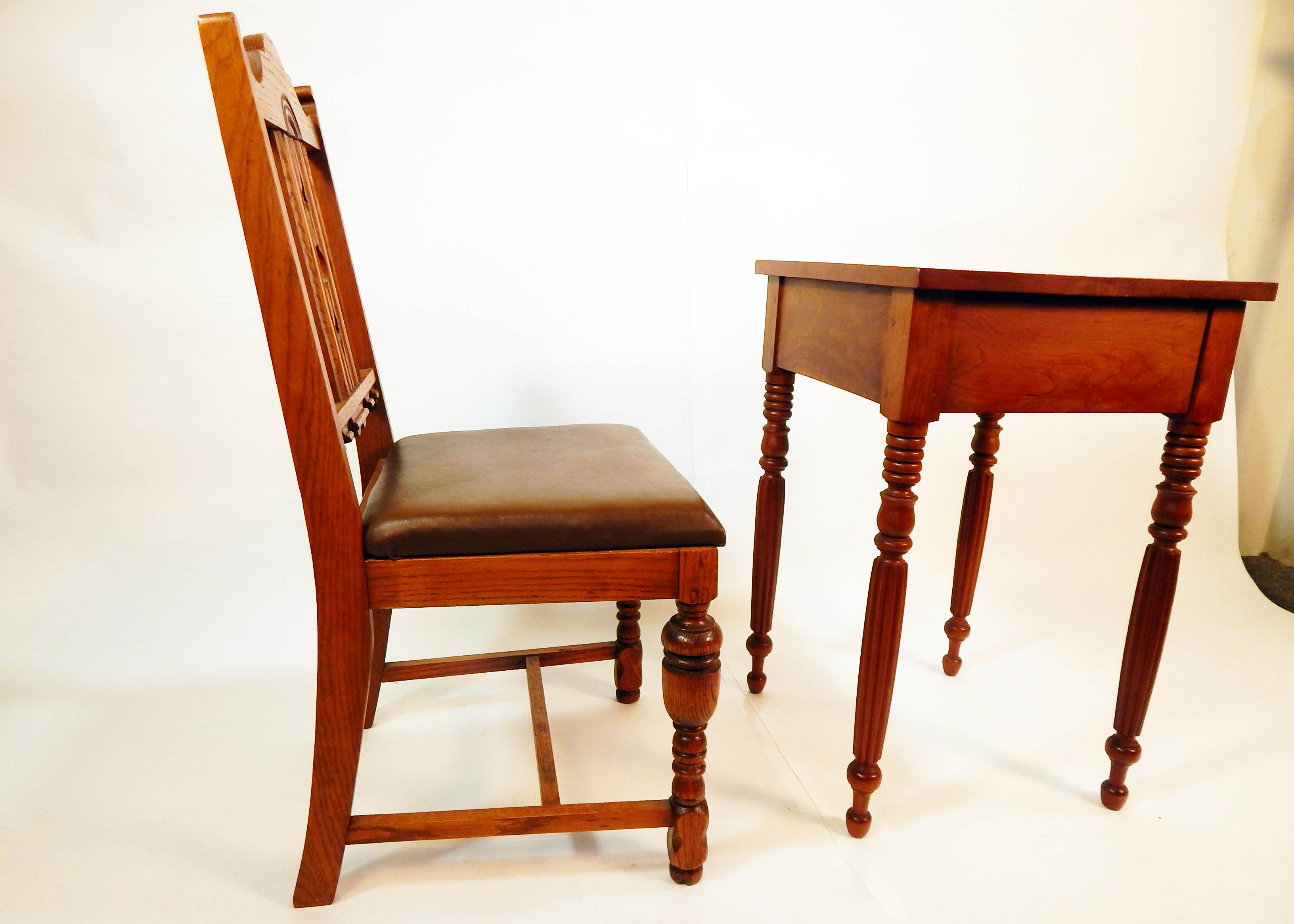 Vintage Oak Chair With Complementary Cherry Side Table