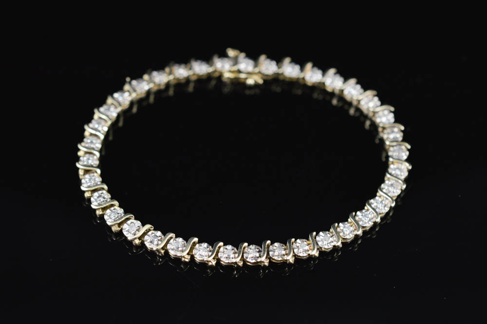 10K Gold and Diamond Tennis Bracelet