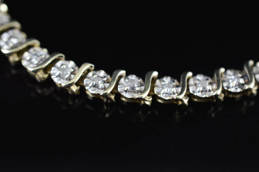 10K Gold and Diamond Tennis Bracelet