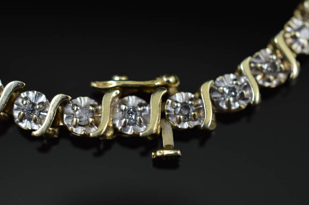 10K Gold and Diamond Tennis Bracelet