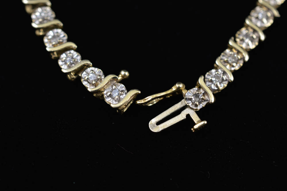 10K Gold and Diamond Tennis Bracelet