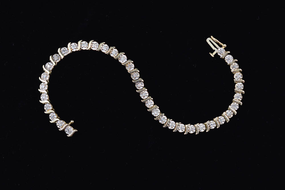 10K Gold and Diamond Tennis Bracelet