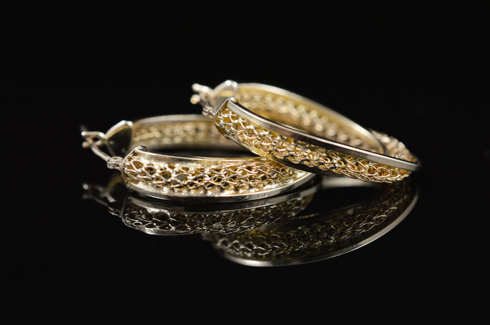 14K Gold Filigree Hoop Earrings