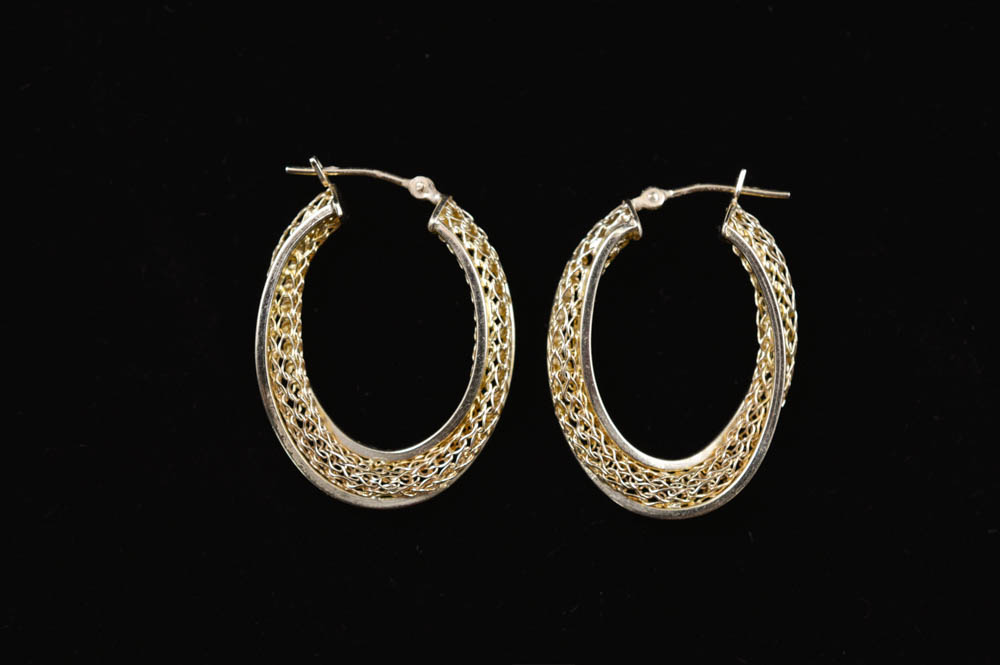14K Gold Filigree Hoop Earrings