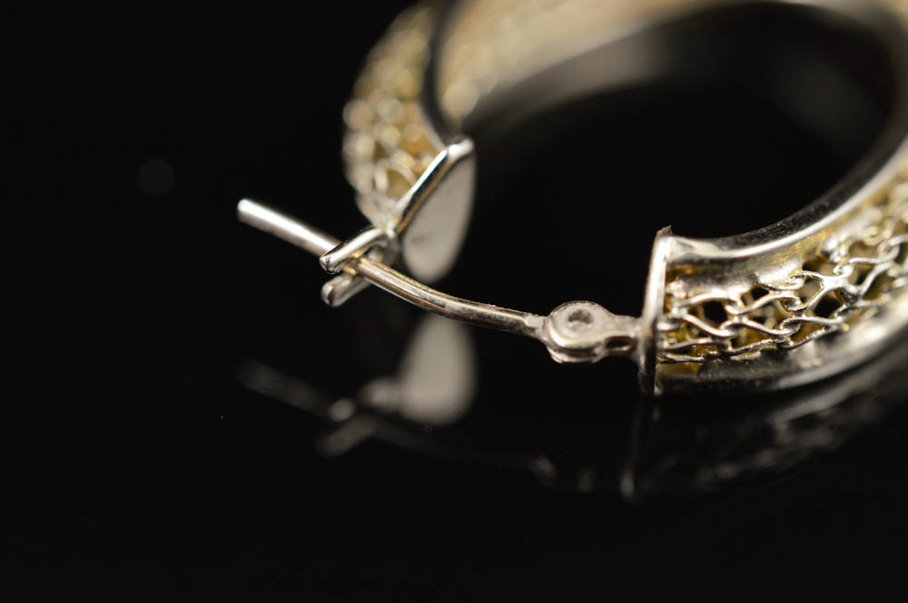 14K Gold Filigree Hoop Earrings