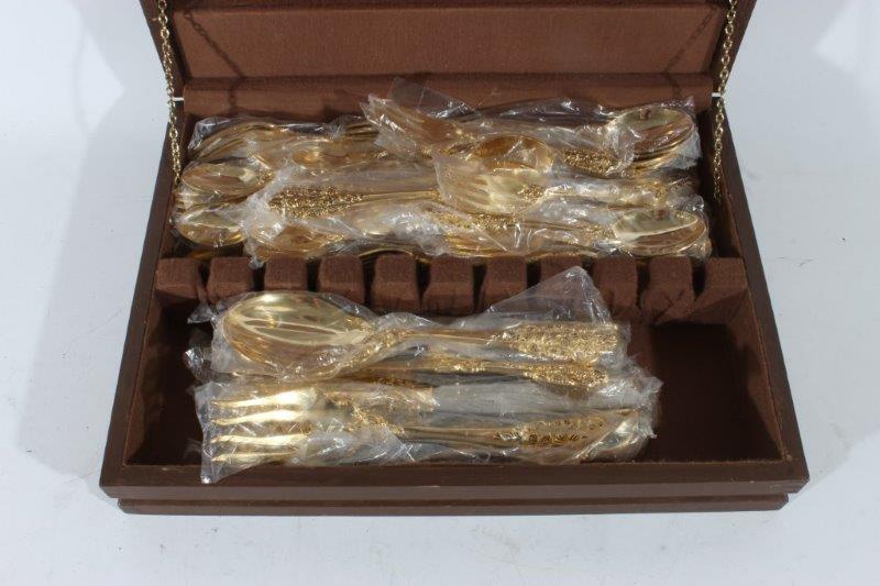F.B. Rogers "French Rose" Gold Plate Flatware for Twelve