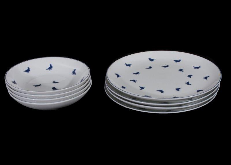 Set of Blue Ducks Porcelain Plates and Bowls