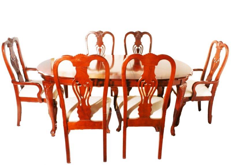 Queen Anne Style Cherry Dining Table and Six Chairs