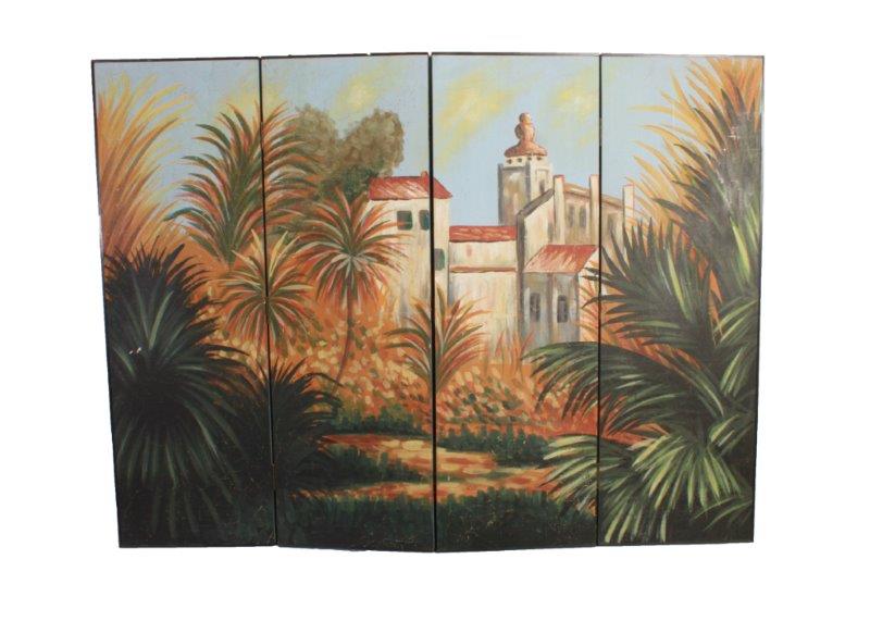 Hand Painted Four Panel Wall Hanging