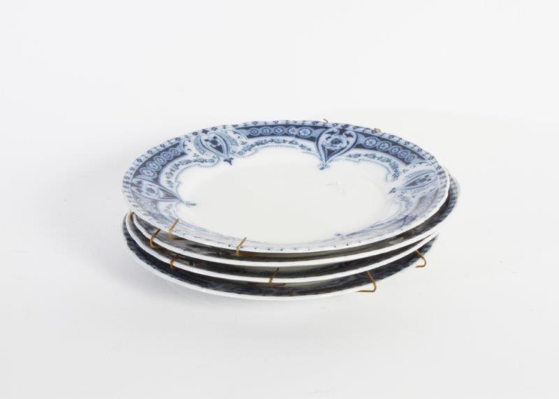 Quad of Antique Flow Blue Plates