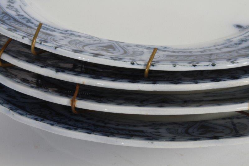 Quad of Antique Flow Blue Plates