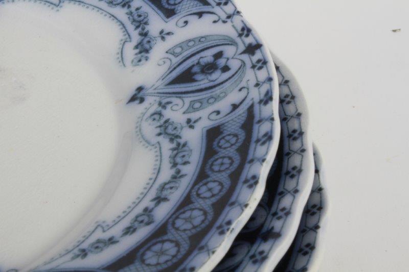 Quad of Antique Flow Blue Plates