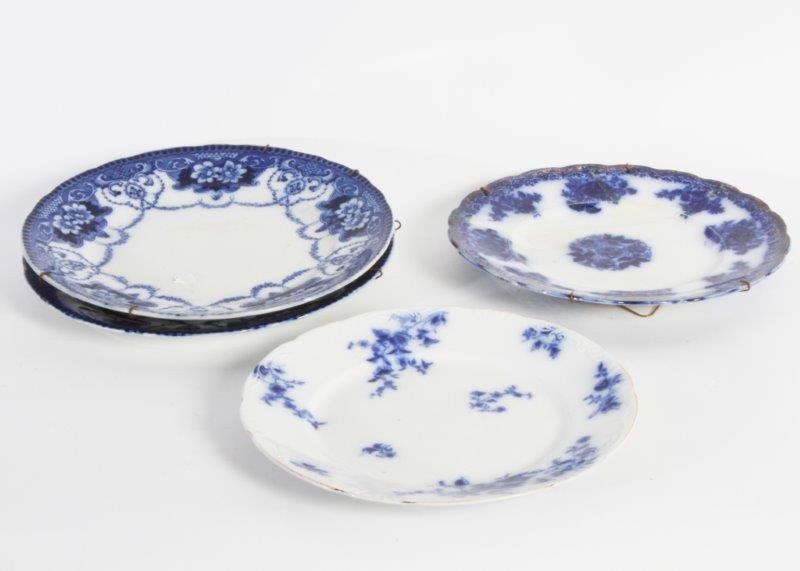 Assortment of Vintage Flow Blue Plates