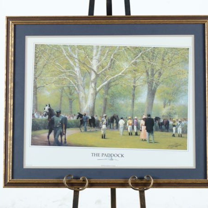 "The Paddock" Signed James L Crow Lithograph