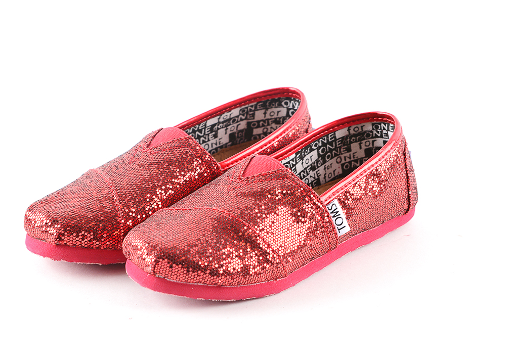 Children's Red Glitter Toms Slip On Shoes