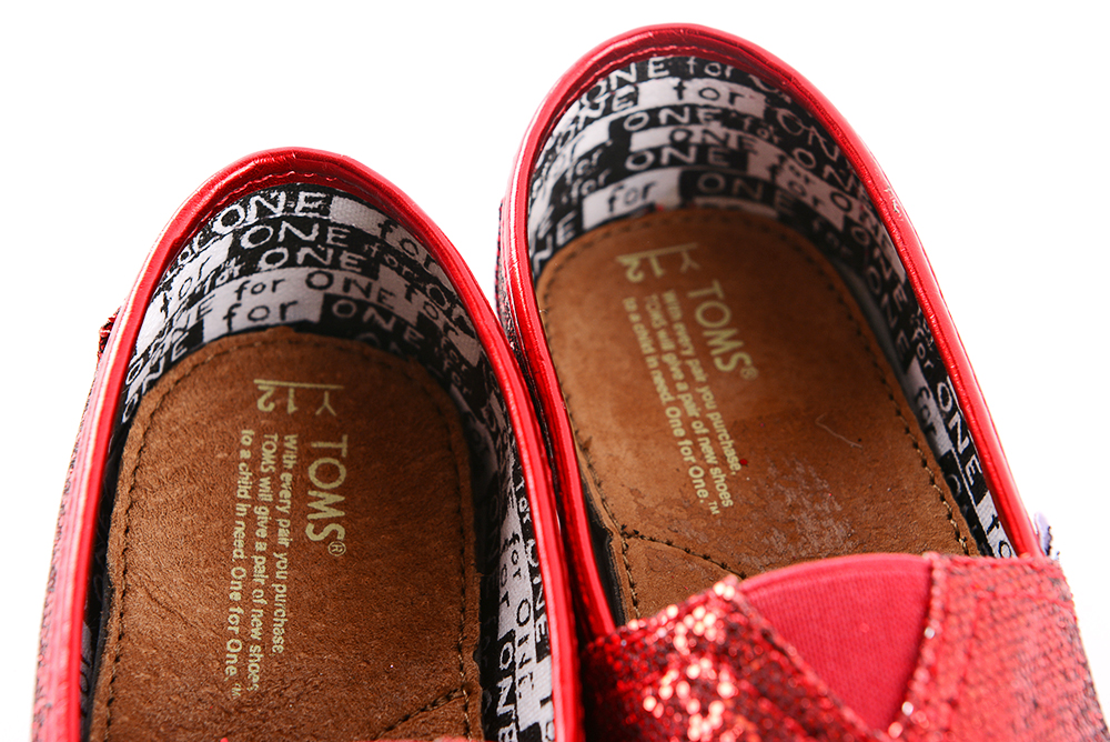 Children's Red Glitter Toms Slip On Shoes