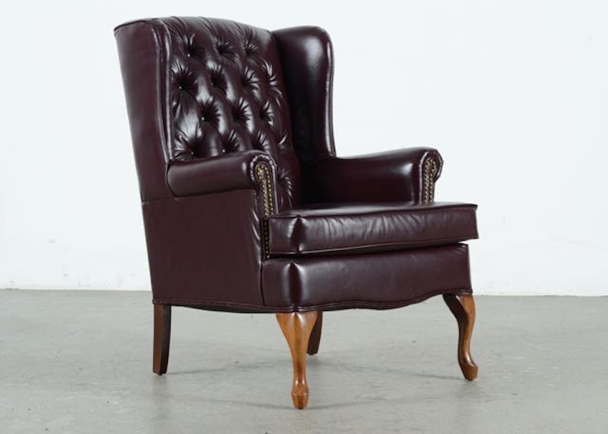 Maroon Faux Leather Wingback Chippendale Style Chair