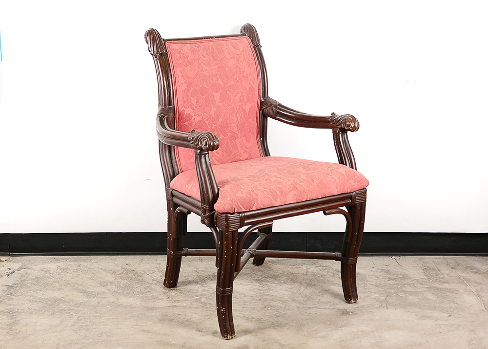 Faux Wood and Wicker Upholstered Chair