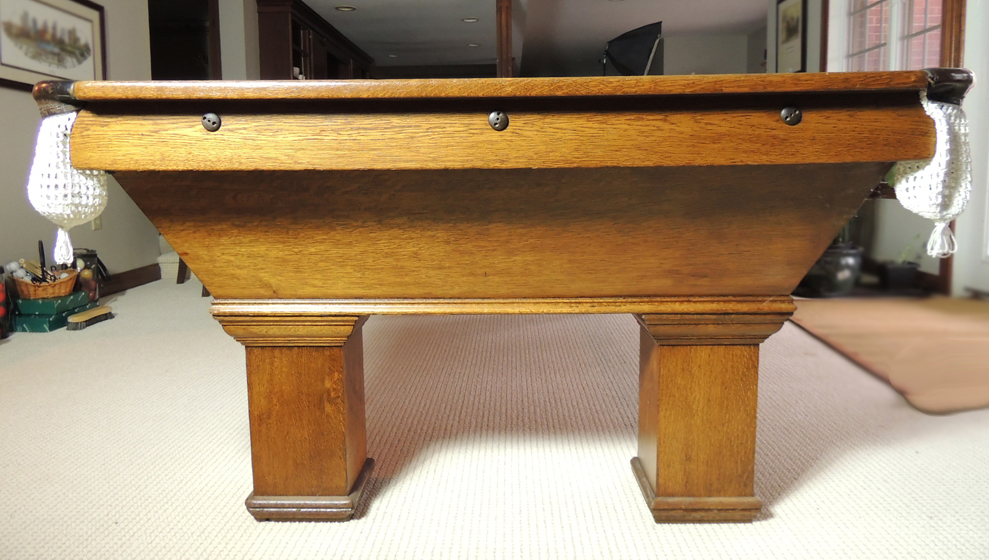 Antique Oak Brunswick Snooker Billiards Table and Accessories