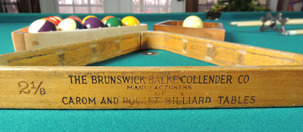 Antique Oak Brunswick Snooker Billiards Table and Accessories