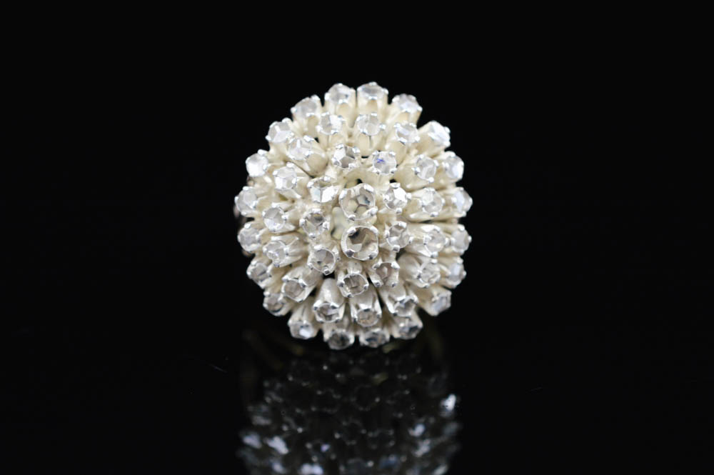 Antique Handmade Flower Blossom Ring with White Sapphires