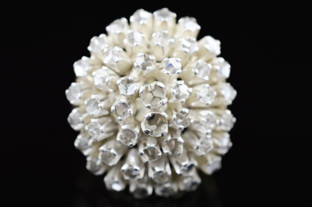 Antique Handmade Flower Blossom Ring with White Sapphires