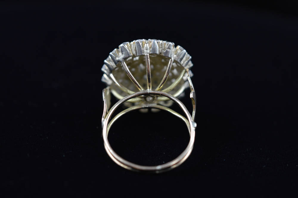 Antique Handmade Flower Blossom Ring with White Sapphires