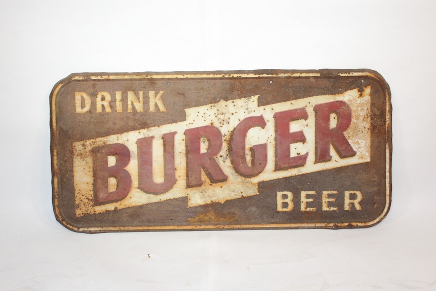 Vintage Metal Large Burger Beer Sign Cincinnati Ohio