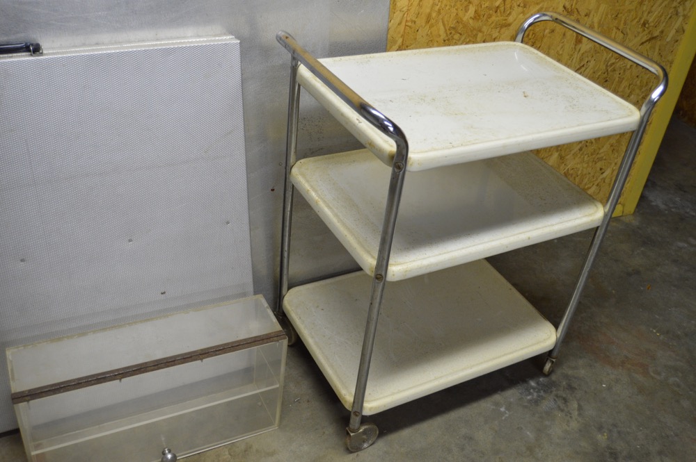 Aluminum Folding Tables, Metal Cart and Display Case