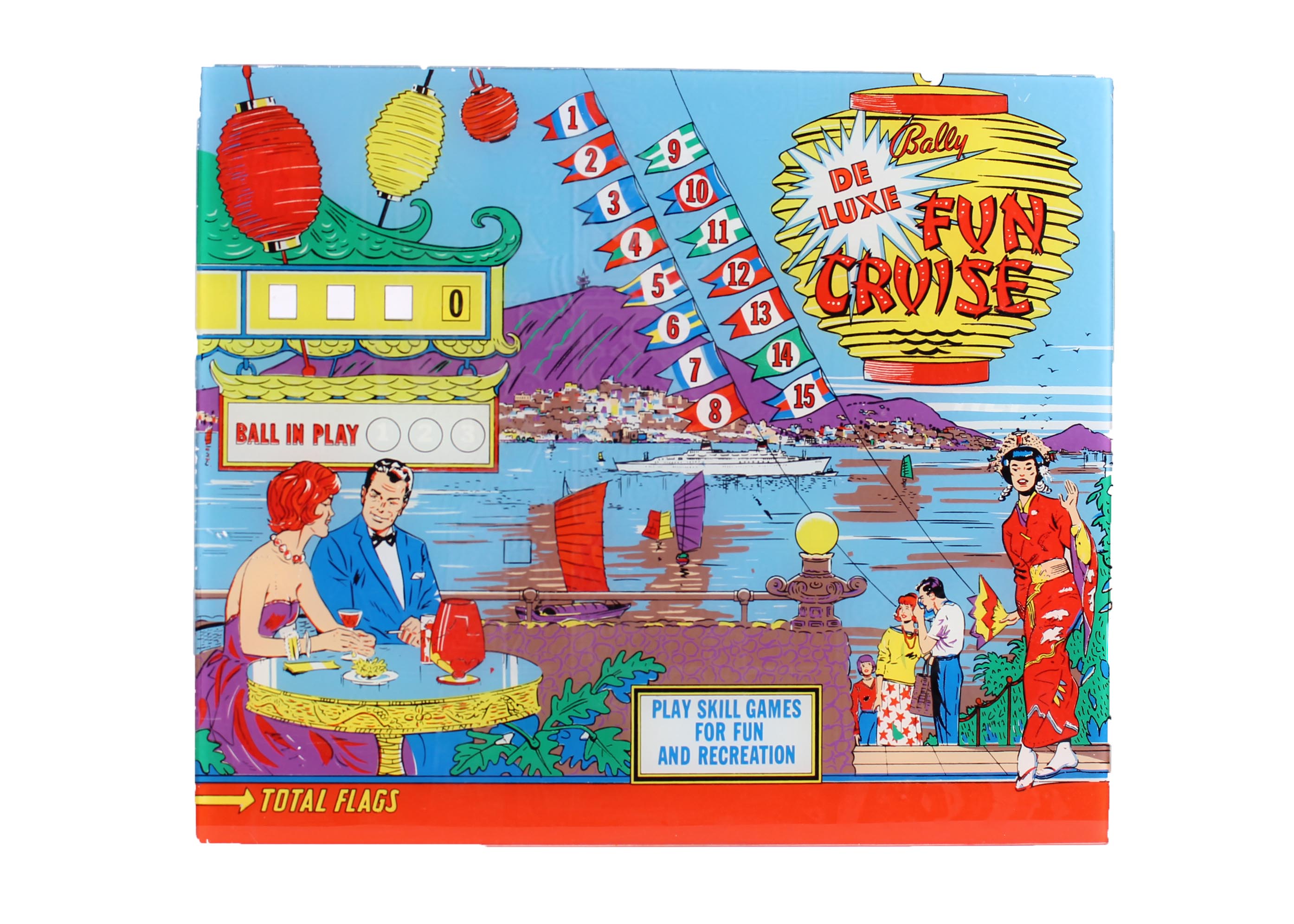 Vintage Bally Deluxe Fun Cruise Pinball Machine Backglass