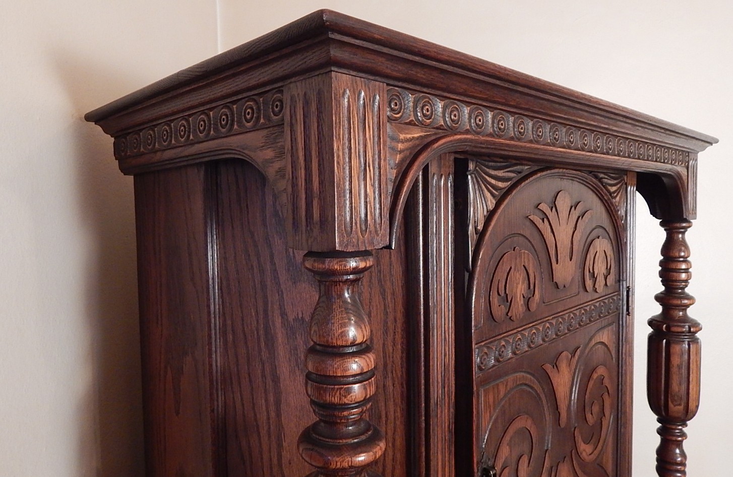 1930's Jacobean Revival Carved Oak Hutch