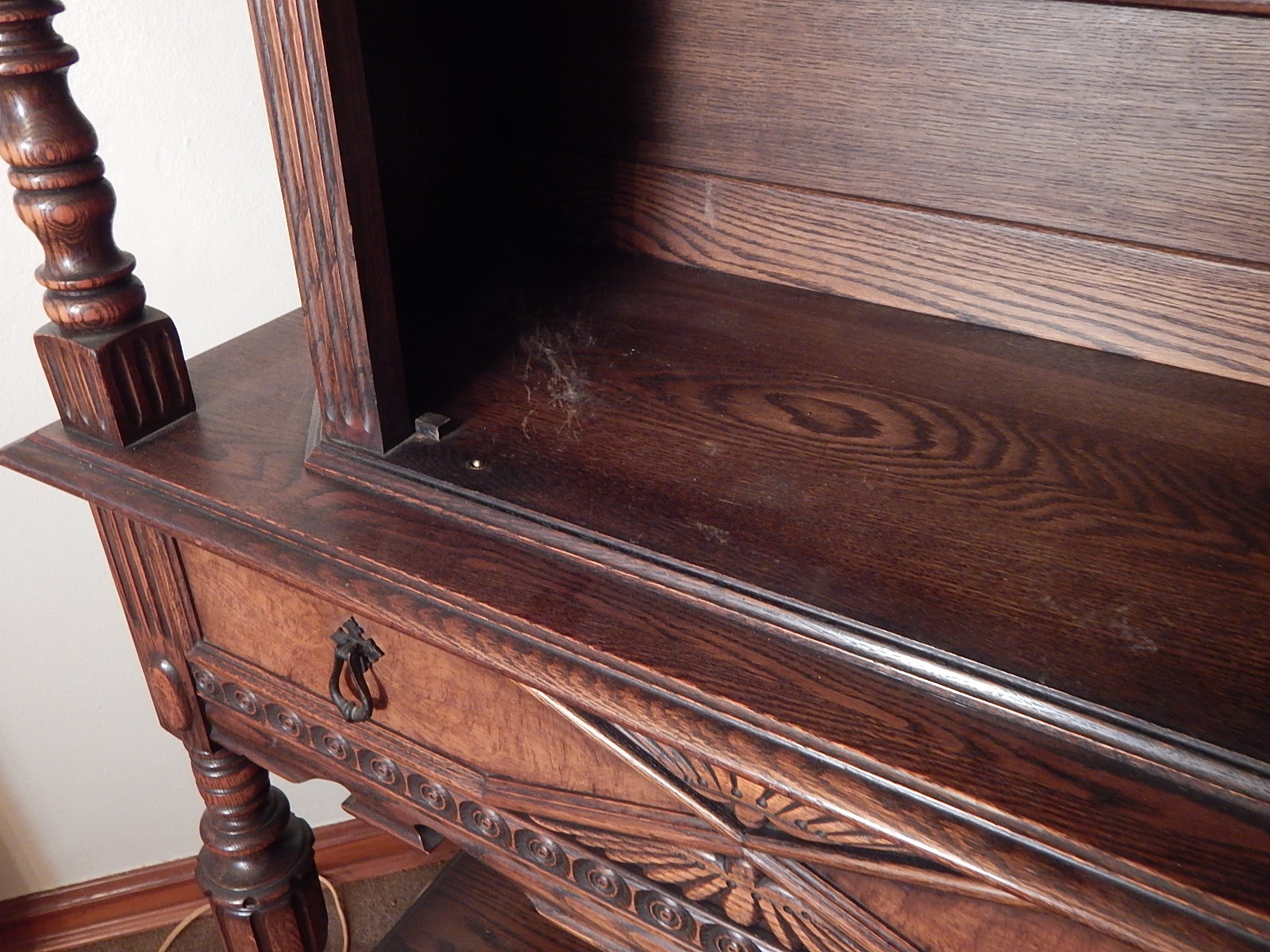 1930's Jacobean Revival Carved Oak Hutch