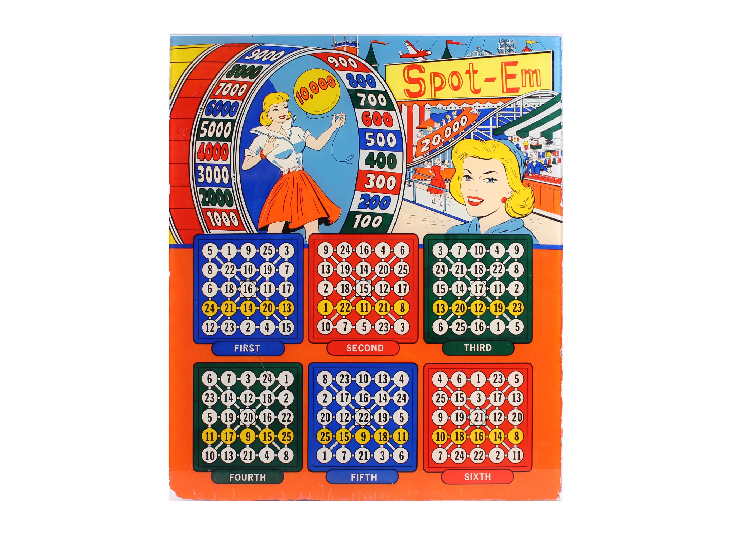 Vintage Spot 'Em Glass Pinball Backglass II