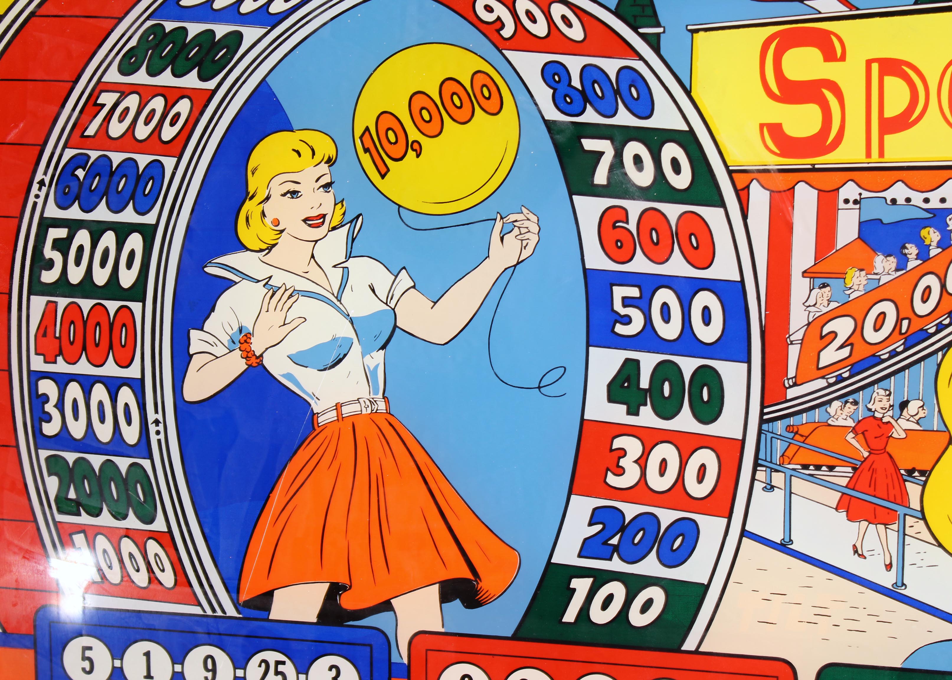 Vintage Spot 'Em Glass Pinball Backglass II