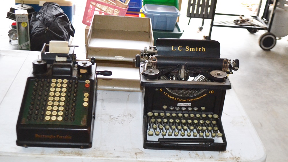 Vintage L.C. Smith Cornona Typewriter & Burroughs Adding Machine