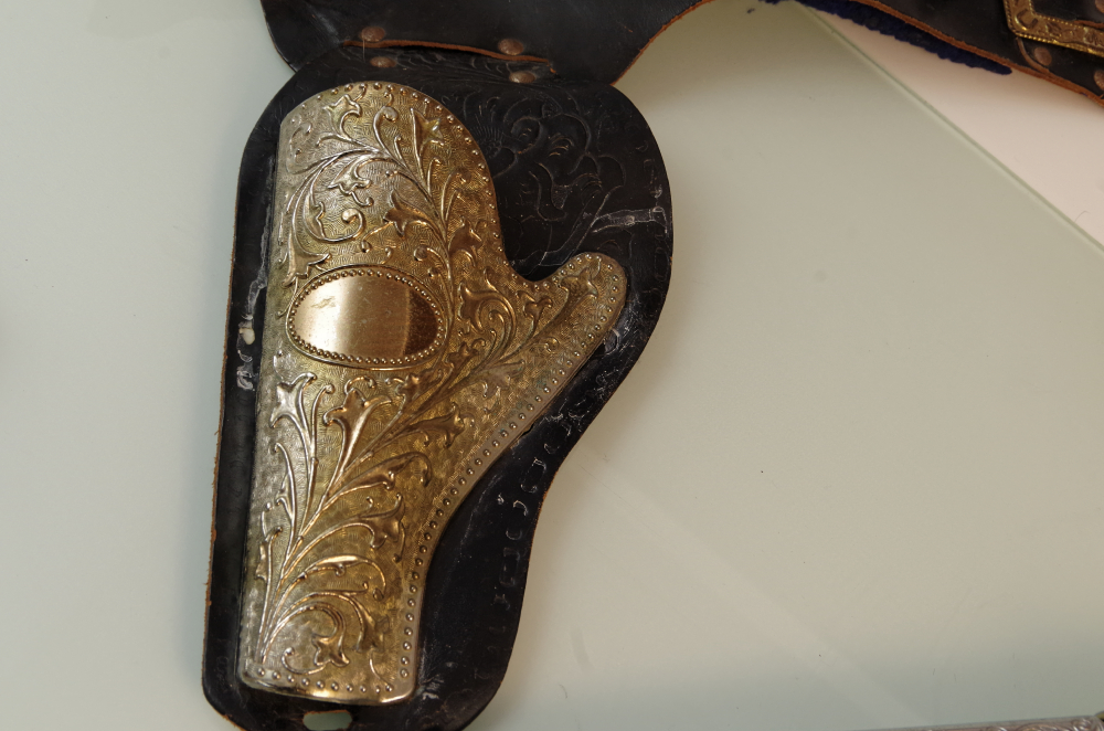 Vintage Mid Century Hubley Colt .45 Cap Guns and Holster Set